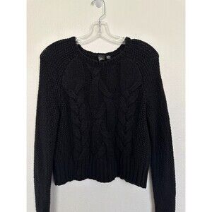 The Fisher Project Merino Wool Blend Black Cable Knit Sweater Black Women Small
